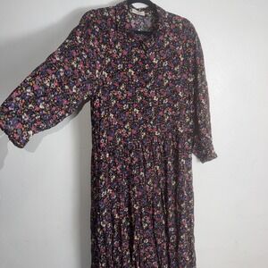 Natural Life Floral Cottage Sun‎ Dress Button Up 3/4 Sleeve Size Large Women's